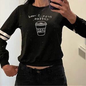 Black First I need Coffee Graphic Black Lightweight Pullover Sweater Size Small